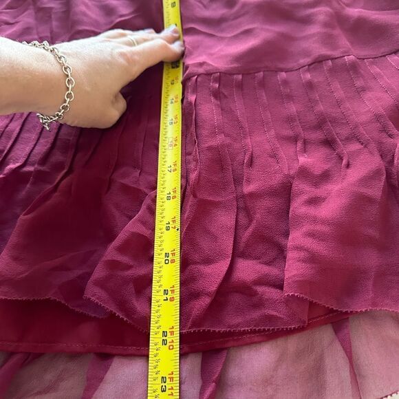 New Vertigo Paris Pleated Casual Lined Chiffon Silk Merlot Skirt sz 8 - Picture 4 of 5